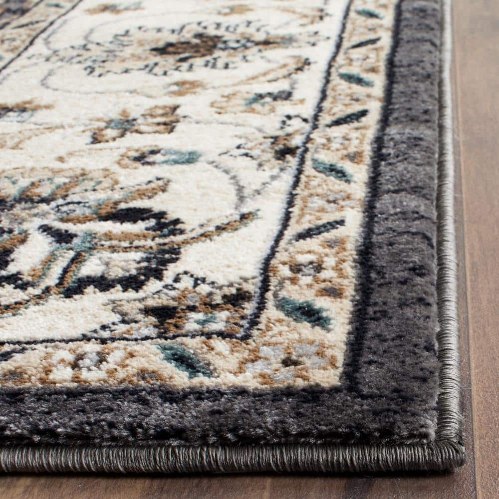 Gray and Cream Floral Synthetic Rectangle Area Rug