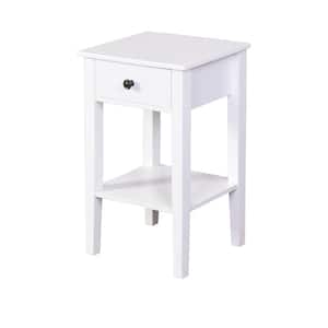 Modern 16.3 in. White Wood Rectangle Side Table End Table with Drawer and Shelf, Storage Table For Living Room, Bedroom