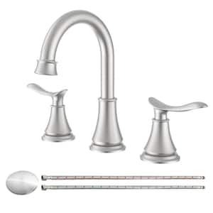 2-Handle 3 Hole Bathroom Faucet 8 in. Widespread Faucet for Bathroom Sink with Pop-up Drain in Brushed Nickel