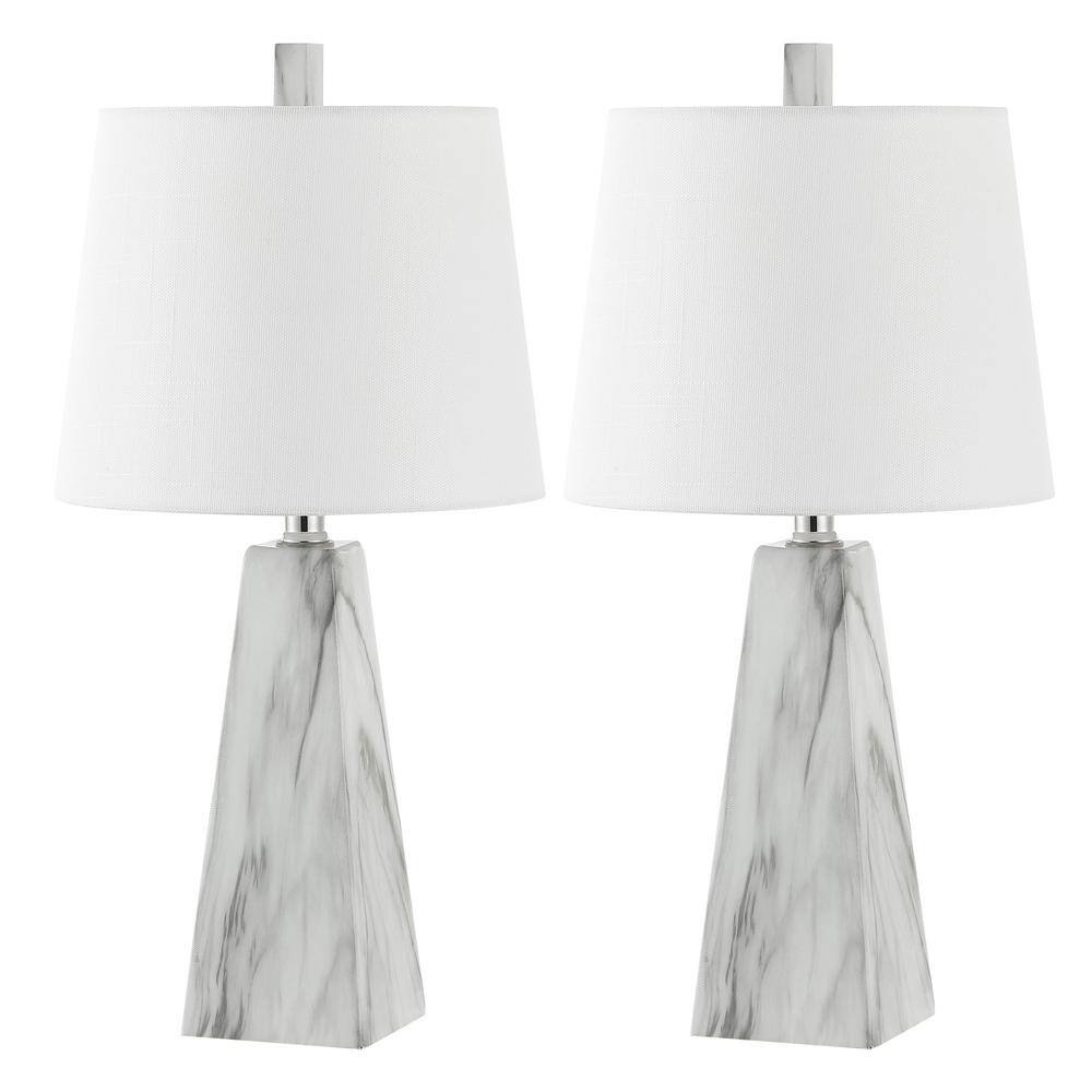 Owen 20.5" White Marble Finish Resin Table Lamp Set with Linen Shade