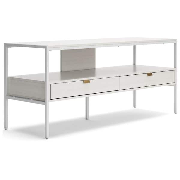 Benjara 60 in. White Wood TV Stand Fits TVs up to 65 in. 2-Drawers and Metal Frame