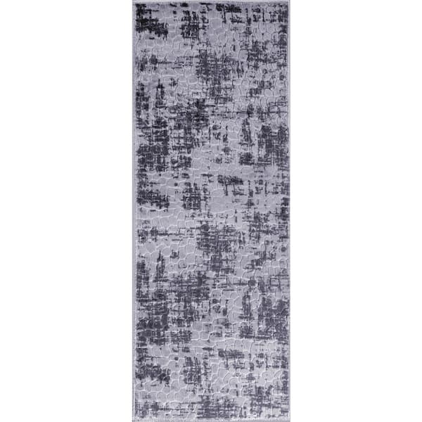 MSRUGS Newruz Collection Dark-Gray Gray 24 in. x 60 in. Polypropylene Bath Rug