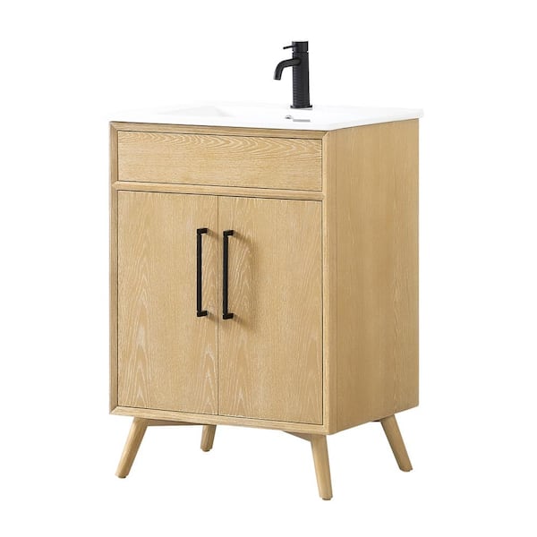 Delhi 24 in. W x 18.3 in. D x 34.1 in. H Single Sink Bath Vanity in Washed Ash Grey with White Ceramic Basin Top
