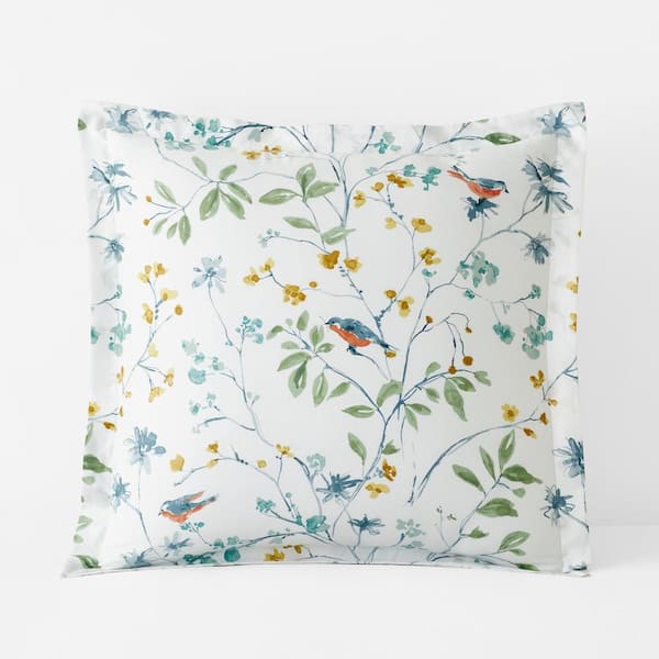 The Company Store Company Cotton Bird in Spring White Multi Sateen King Sham