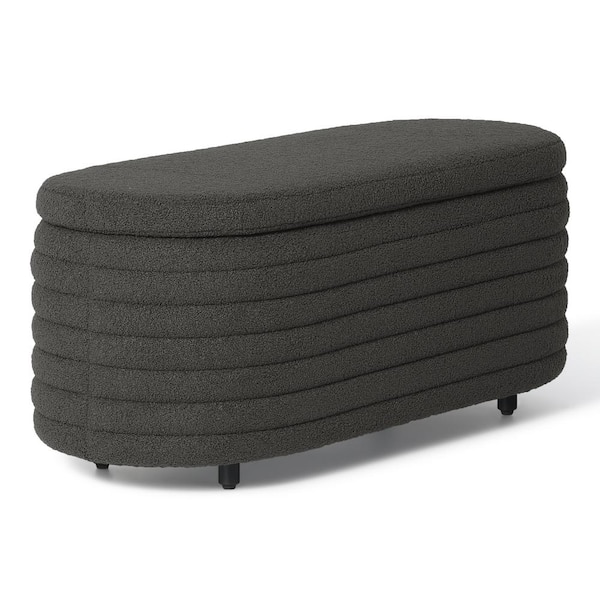 Bayville 42 in. Wide Oval Sherpa Upholstered Entryway Flip Top Storage Bedroom Accent Bench in Charcoal Gray