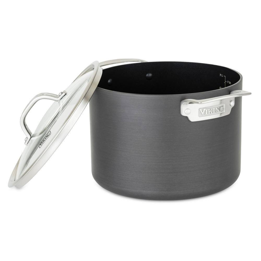 Viking 8 Quart Gray Aluminum Nonstick Stockpot with Glass Lid