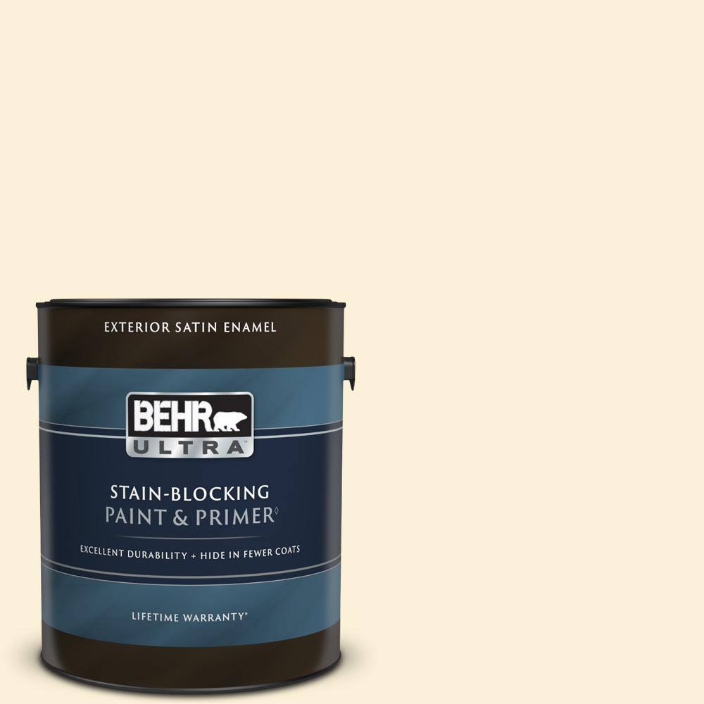 BEHR ULTRA 1 gal. 320A1 Eggnog Satin Enamel Exterior Paint & Primer 985001 The Home Depot
