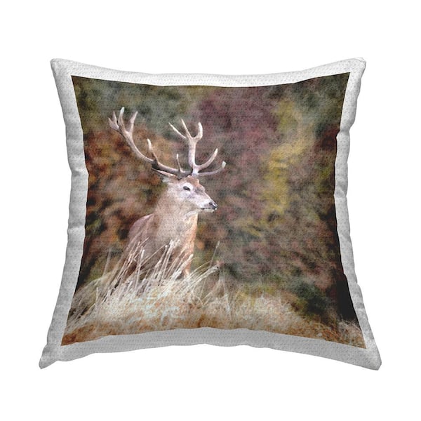 Stupell Industries Elk in Woodland Forest Multi-Color Square Outdoor Throw Pillow