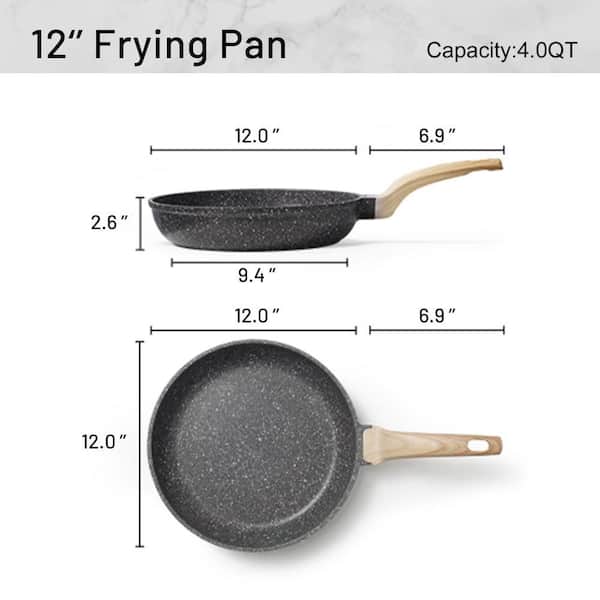 12 in. Granite Frying Pan with Non Stick Coating, Induction Compatible for Making Omelets and Frying Egg, Black (1-Pack)