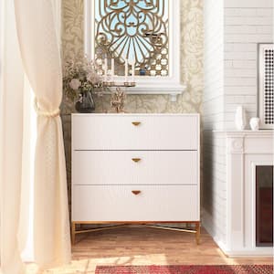 White 3-Drawer Water Ripple Finish Designs Wood Nightstand with Square Support Legs