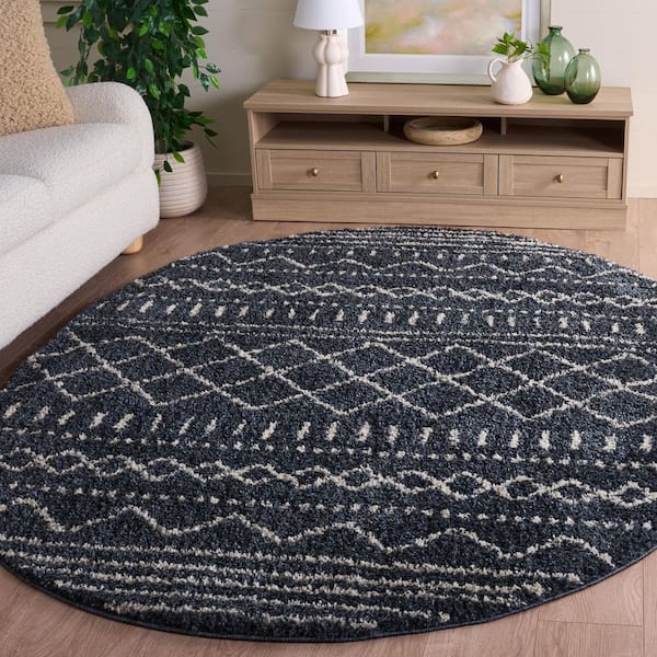 Arizona Shag 6 ft. x 8 ft. Slate Blue/Ivory Tribal Oval Rug