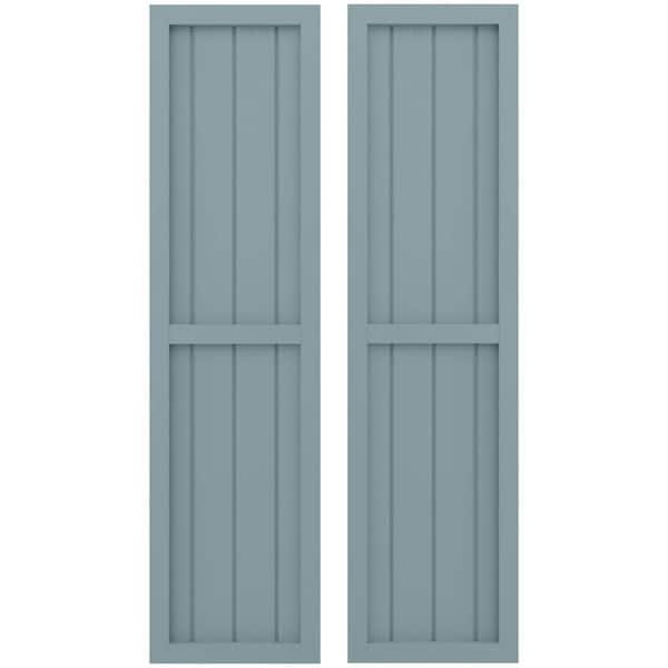 Ekena Millwork 14-in W x 39-in H Americraft 4 Board Exterior Real Wood Two Equal Panel Framed Board and Batten Shutters Peaceful Blue