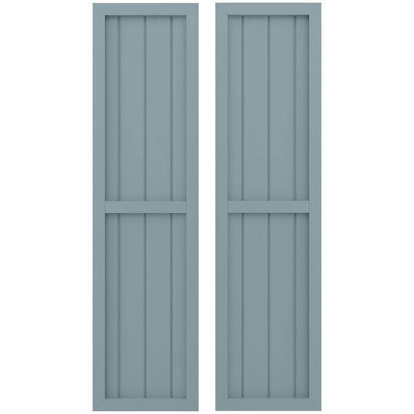 Ekena Millwork 14-in W x 51-in H Americraft 4 Board Exterior Real Wood Two Equal Panel Framed Board and Batten Shutters Peaceful Blue