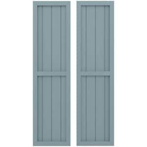 14-in W x 53-in H Americraft 4 Board Exterior Real Wood Two Equal Panel Framed Board and Batten Shutters Peaceful Blue