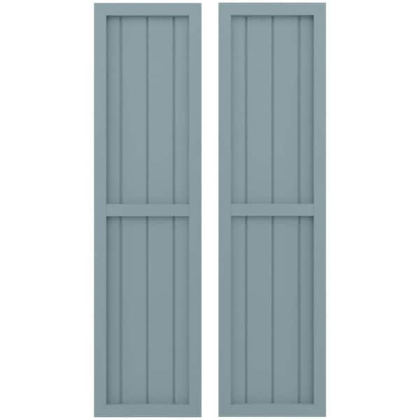 Ekena Millwork 14 in. W x 60 in. H Americraft 4-Board Exterior Real Wood 2 Equal Panel Framed Board and Batten Shutters Peaceful Blue
