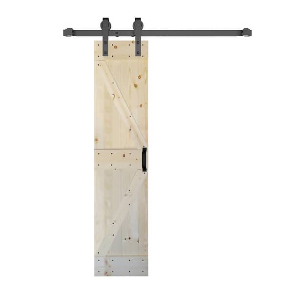 ISLIFE K Style 24 in. x 84 in. Unfinished Soild Wood Sliding Barn Door with Hardware Kit - Assembly Needed