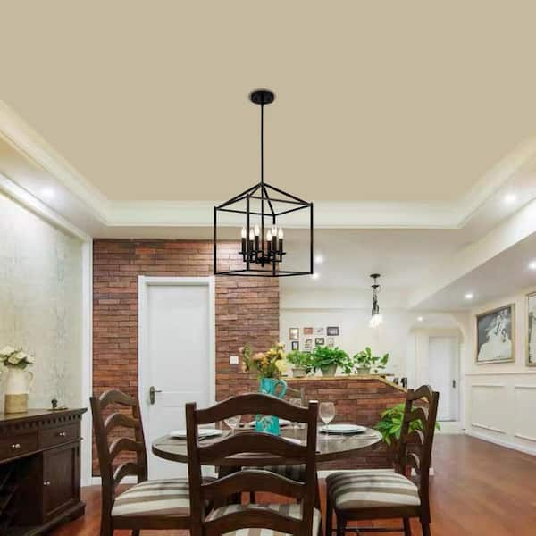Hola 6-Light Pendant Light Chandelier with Black Finish and Steel Cage Shade