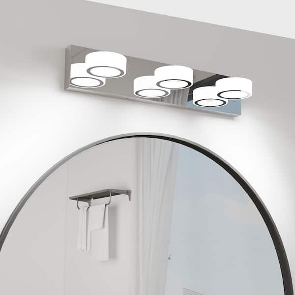 21 in. 3-Light White Vanity Light with White Round Acrylic Shades for Bathroom Mirror Wall