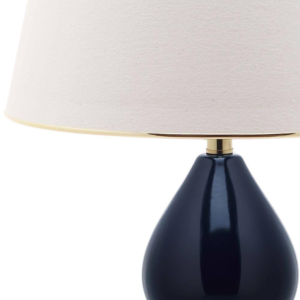 Navy Ceramic Double Gourd Table Lamp Set with Off-White Shades