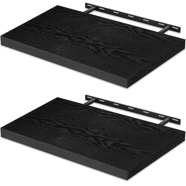 16 in. W x 12 in. D Rustic Black Floating Shelves Decorative Wall Shelf 2-Pack