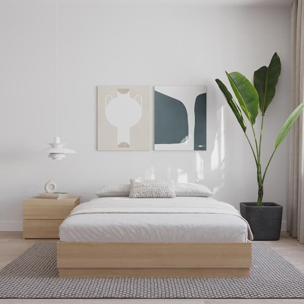 Milano Natural Blonde Oak Frame Full Size Platform Bed Frame