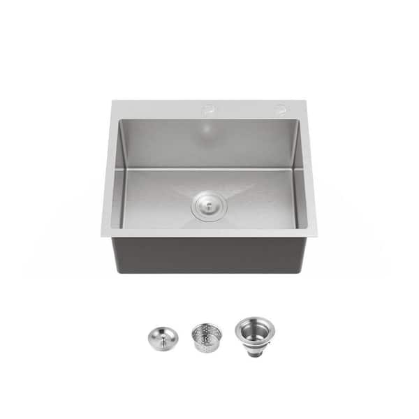 23 in. Drop-in Single Bowl 16 Gauge Brushed Nickel Stainless Steel Kitchen Sink with Drain