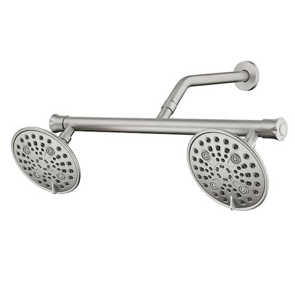 Dual Shower Heads 6-Spray Patterns with 1.8 GPM 6 in. Wall Mount Fixed Shower Head in Brushed Nickel