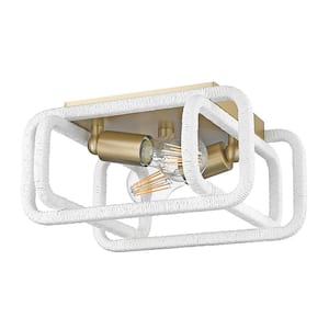 Camden 11.5 in. 2-Light Brushed Champagne Bronze and Bleached White Raphia Rope Flush Mount