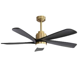 52 in. Indoor/Outdoor Smart Gold Wood Ceiling Fan with LED Light and Remote APP Control