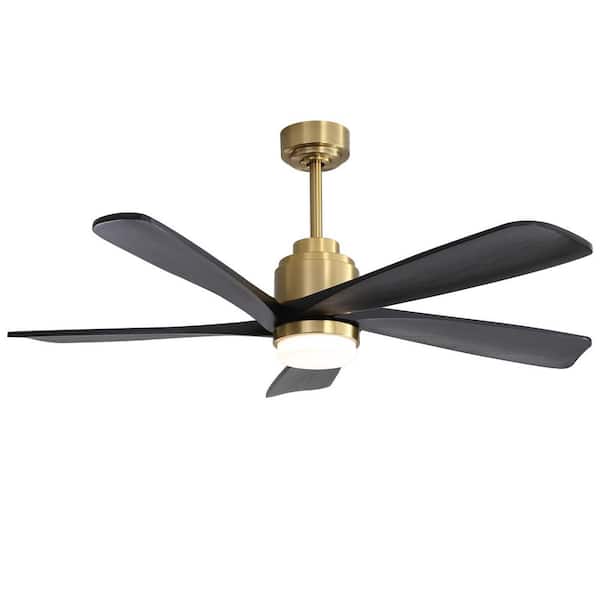 Sofucor 52 in. Indoor/Outdoor Smart Gold Wood Ceiling Fan with LED Light and Remote APP Control