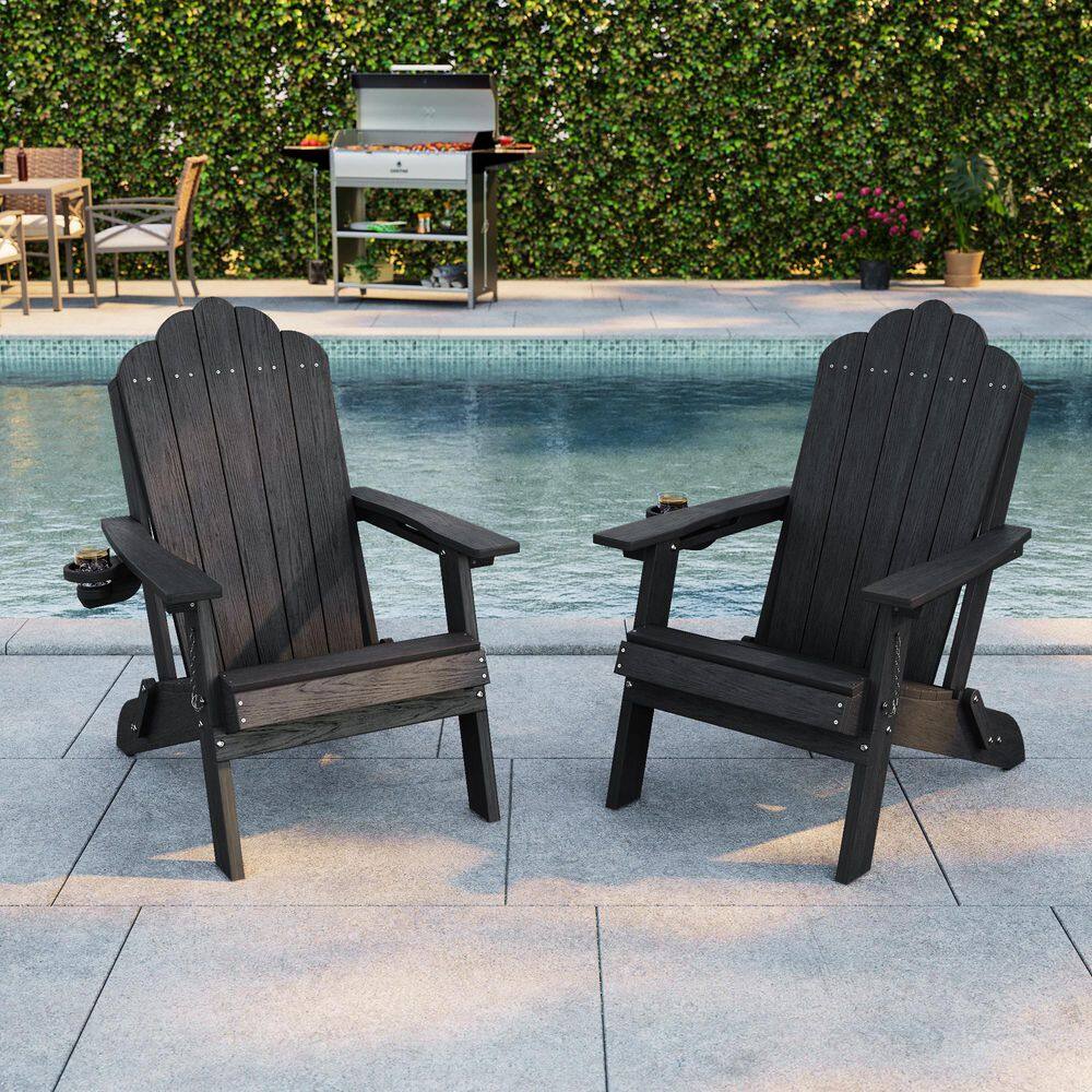 All-Weather Patio Folding Adirondack Chair HDPE Frame Lawn Chair with Slat Seat and Cup Holder,Black, Set of 2 price history on PriceWatchPro