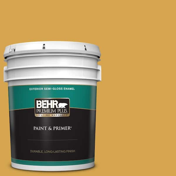 BEHR PREMIUM PLUS 5 gal. #M290-6 Plantain Chips Semi-Gloss Enamel Exterior Paint & Primer