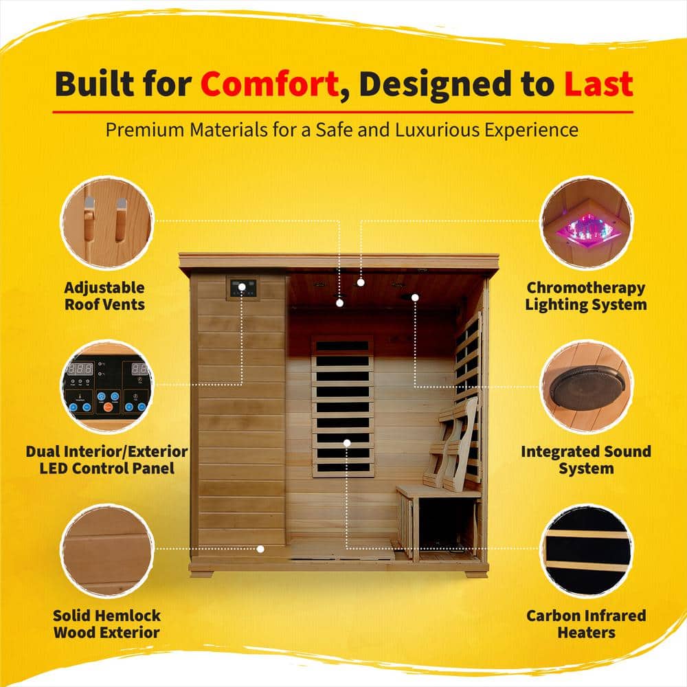 Luxurious 4-Person Hemlock Carbon Infrared Home Sauna