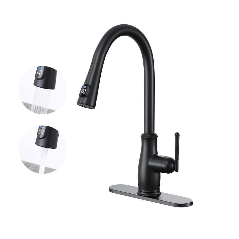 Matte Black Pull Down Kitchen Faucet with Digital Display
