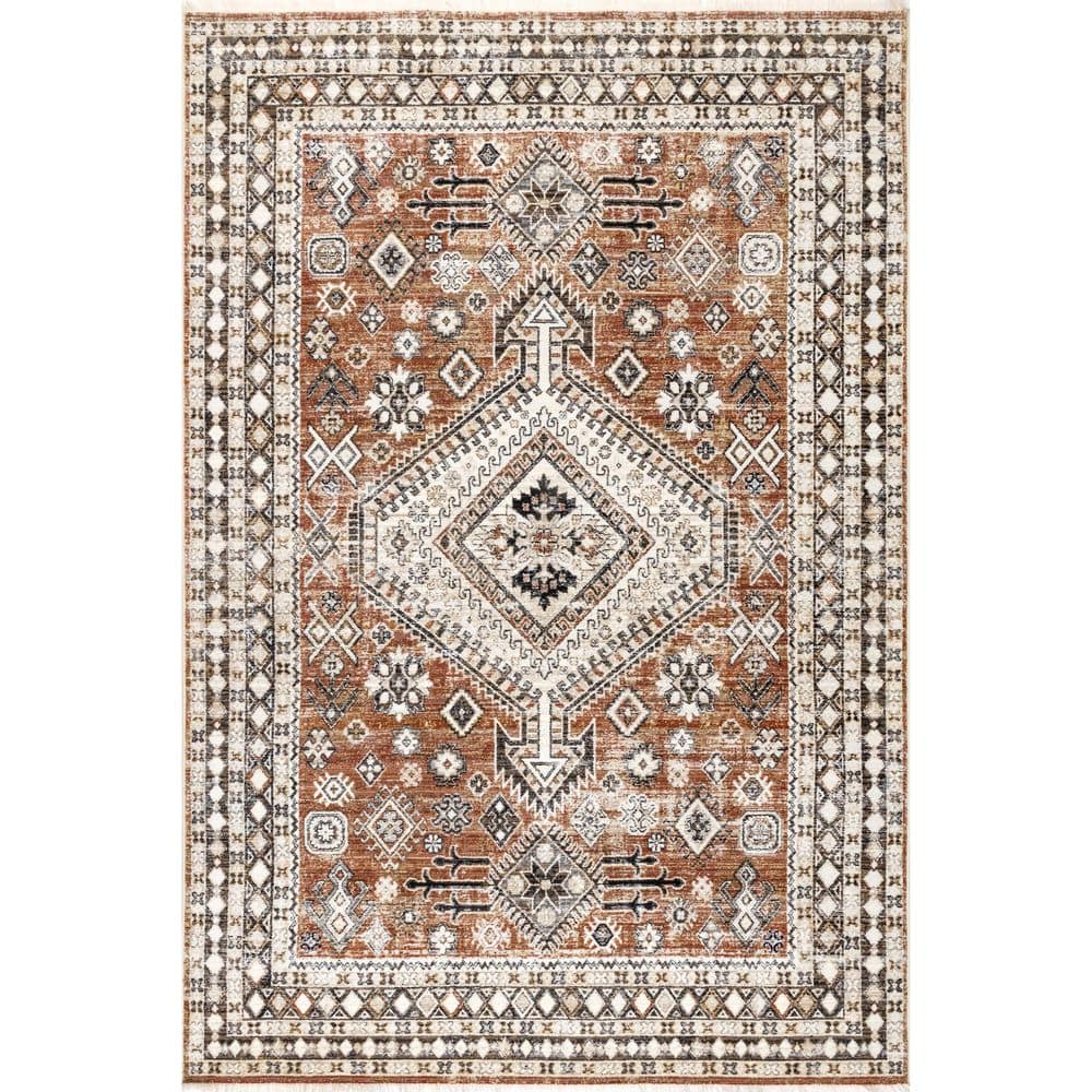 Vanesa Rust Medallion Synthetic 4' x 6' Area Rug