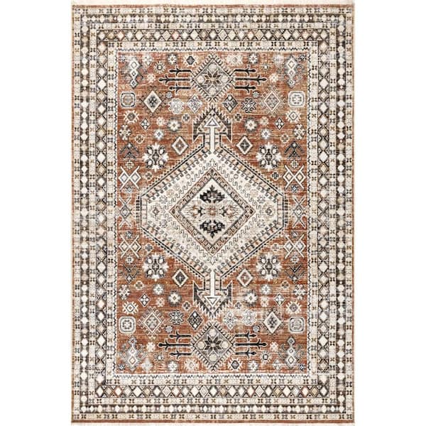 Vanesa Distressed Traditional Medallion Bordered Rust 4 ft. x 6 ft. Area Rug