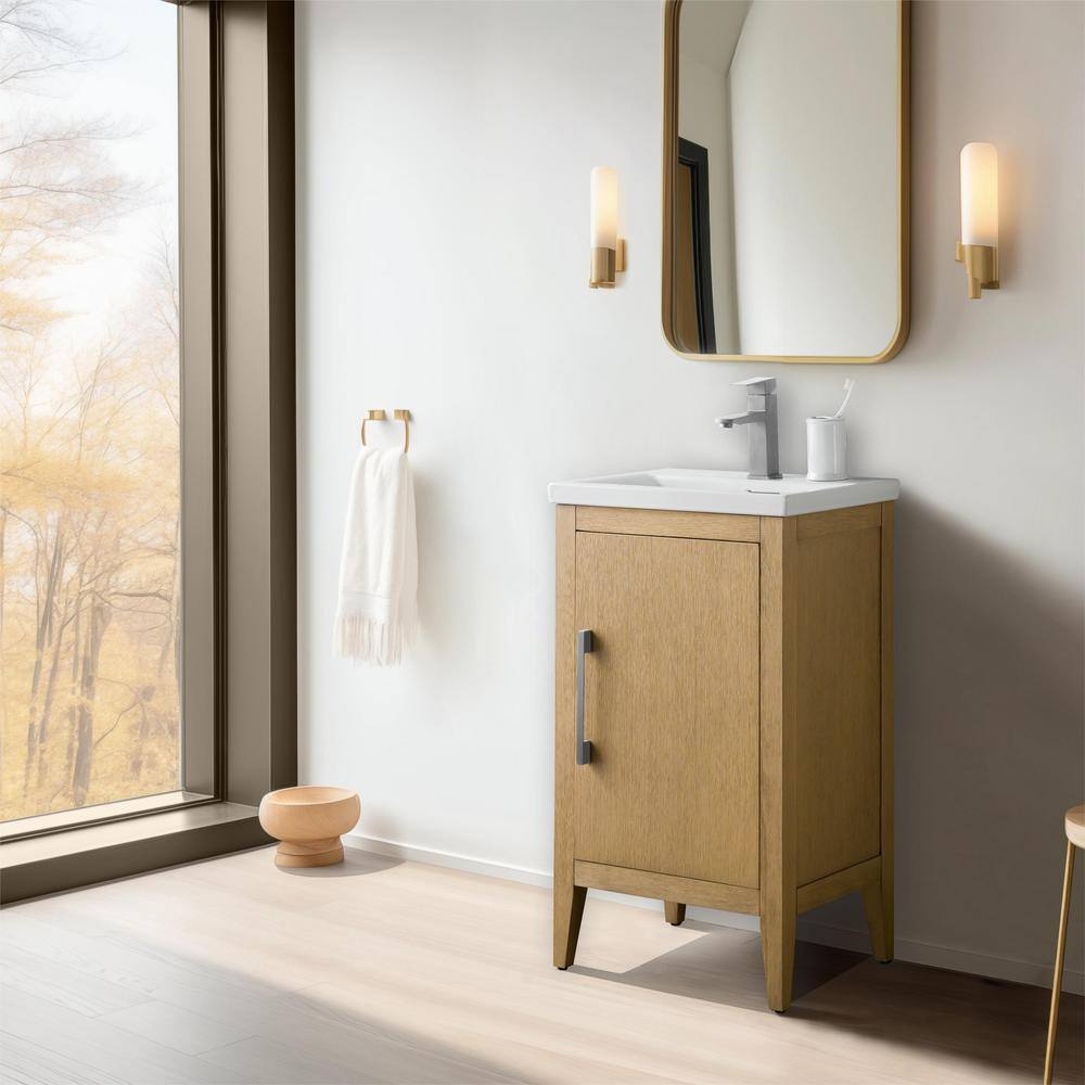 20'' Natural Oak Single Bathroom Vanity with Ceramic Top