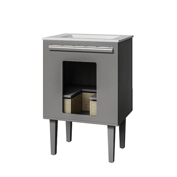 JAYDEN CREATION Sansan 24 in. W x 22 in. D x 35.6 in. H Single Freestanding Bathroom Grey Vanity with White Integrated Ceramic Top