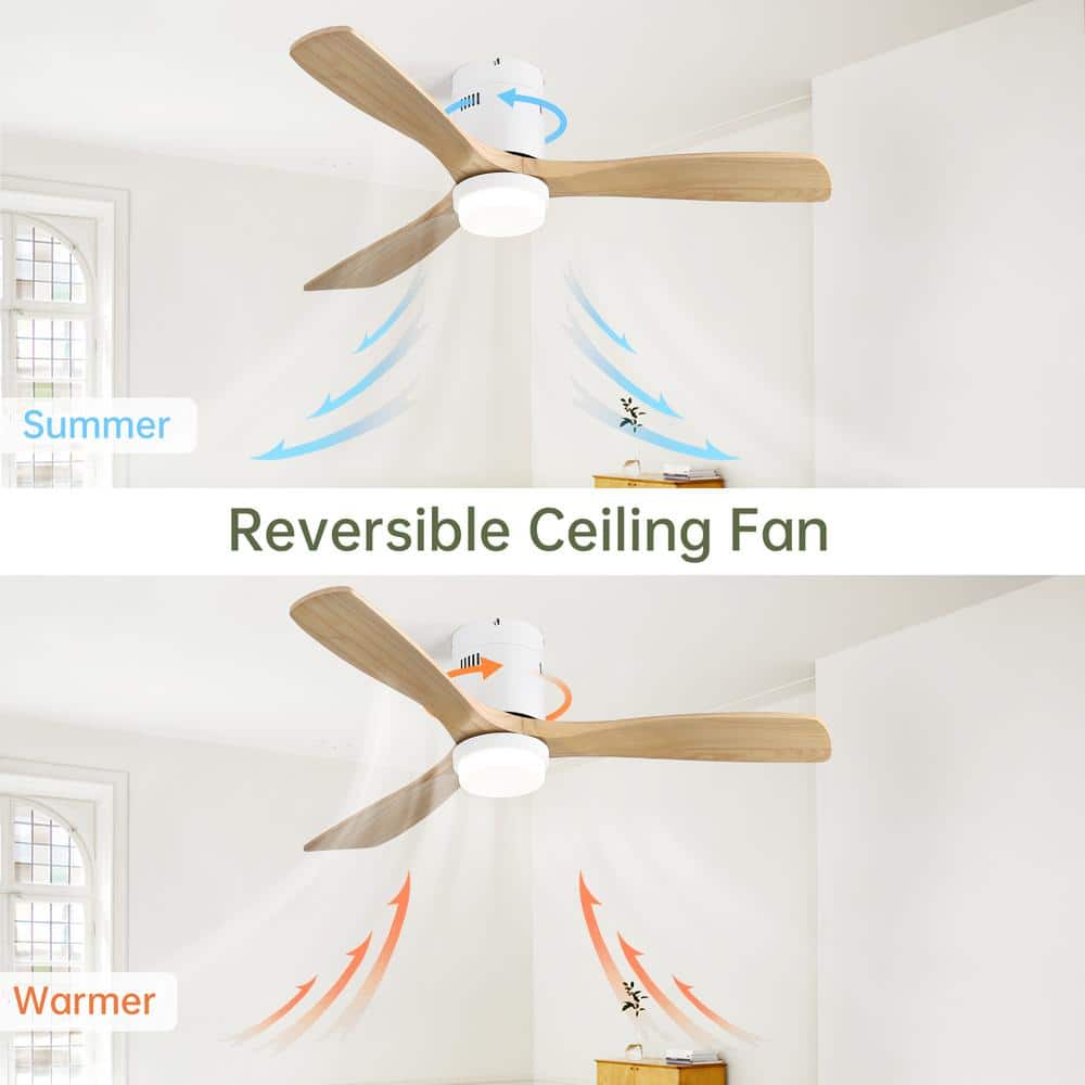 52'' White Modern Ceiling Fan with Light and Wood Blades