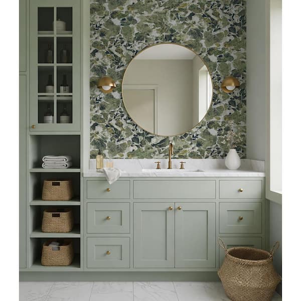 15.38 sq. ft. Mineral Green Faux Stone Marble Natural Wall Backdrop Vinyl Peel and Stick Wallpaper Roll