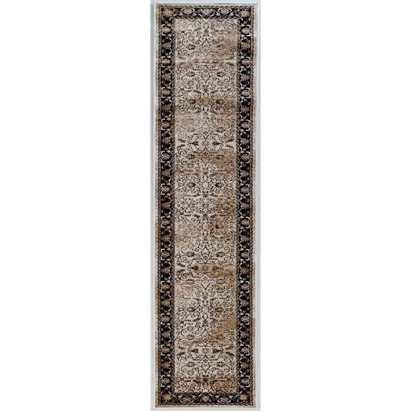 Linon Home Decor Crop Isfahan 2 ft. x 10 ft. Ivory and Blue Rug Runner