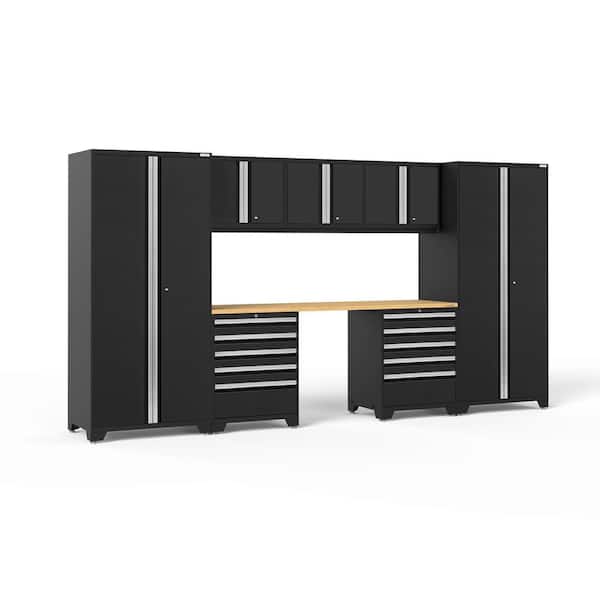 NewAge Products Pro Series 156 in. W x 84.75 in. H x 24 in. D 18-Gauge Welded Steel Garage Cabinet Set in Black (8-Piece)