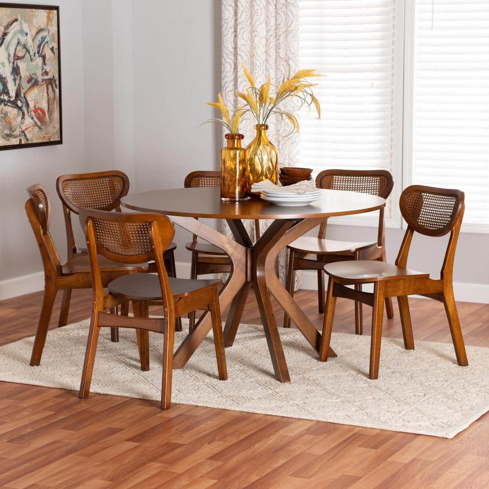 Baxton Studio Giuliana 7-Piece Walnut Brown Wood Top Dining Set ...
