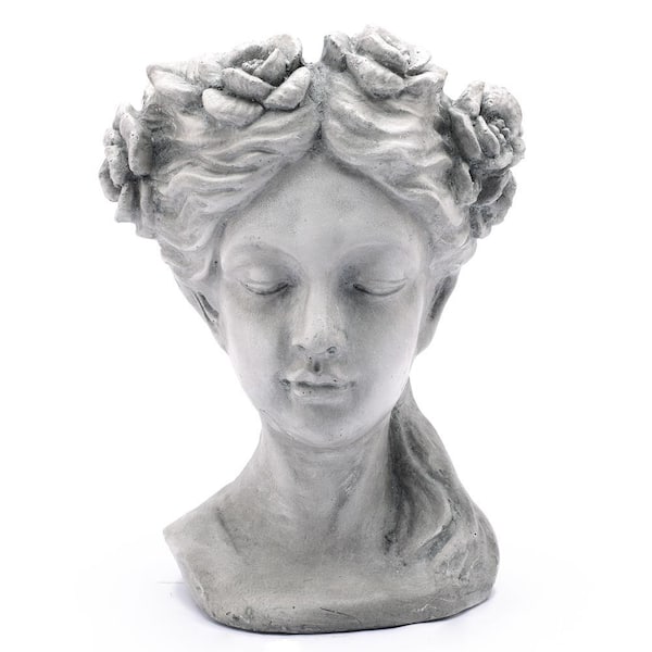 LuxenHome Gray MgO Lady Rose Wreath Bust Planter Composite Decorative Pot