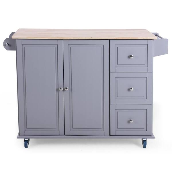 PHI VILLA Gray Kitchen Island Ultility Cart Storage with Wheels
