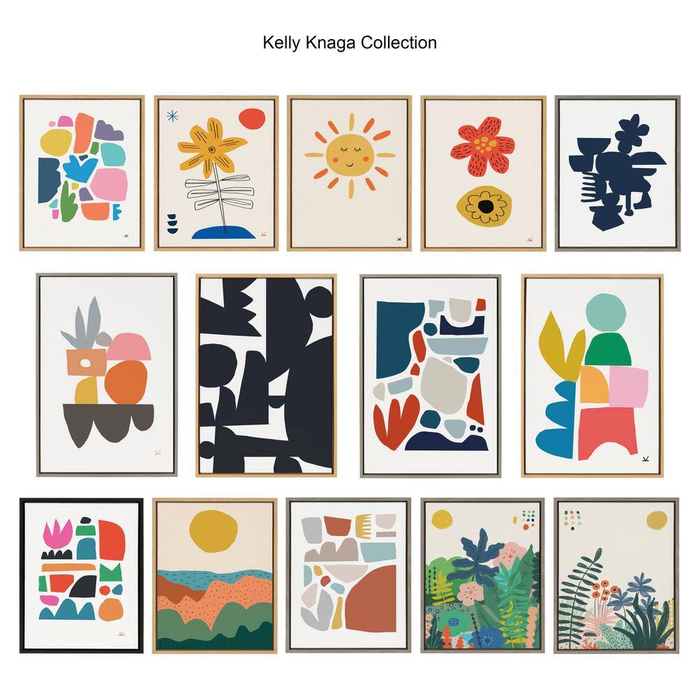 Zen Garden Abstract Floral Canvas Print with Natural Frame