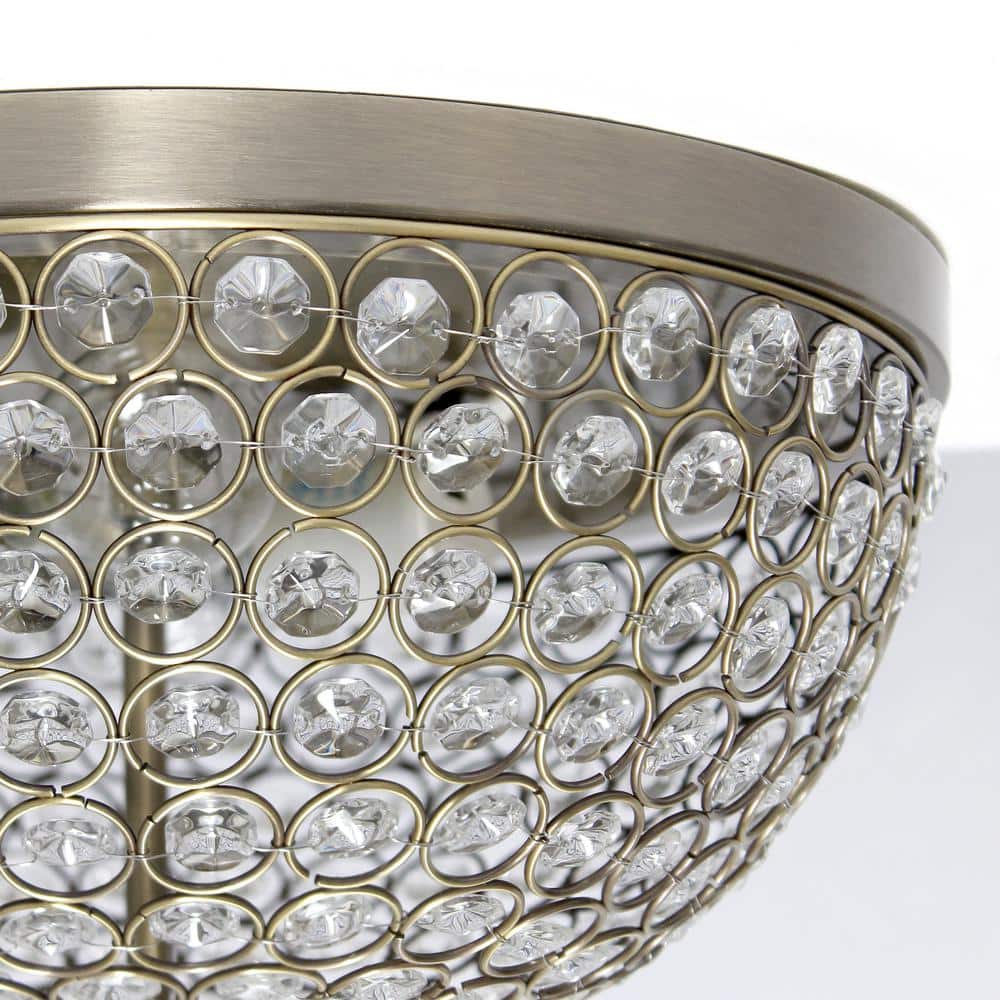 Antique Brass Crystal LED Bowl Ceiling Flush Mount Set