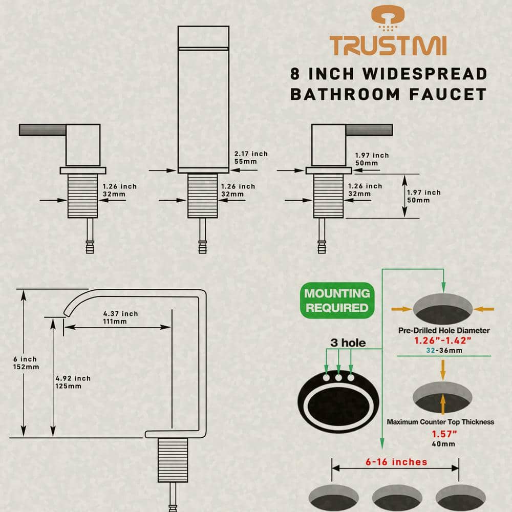 Matte Black Stainless Steel 8-Inch Widespread Bathroom Faucet