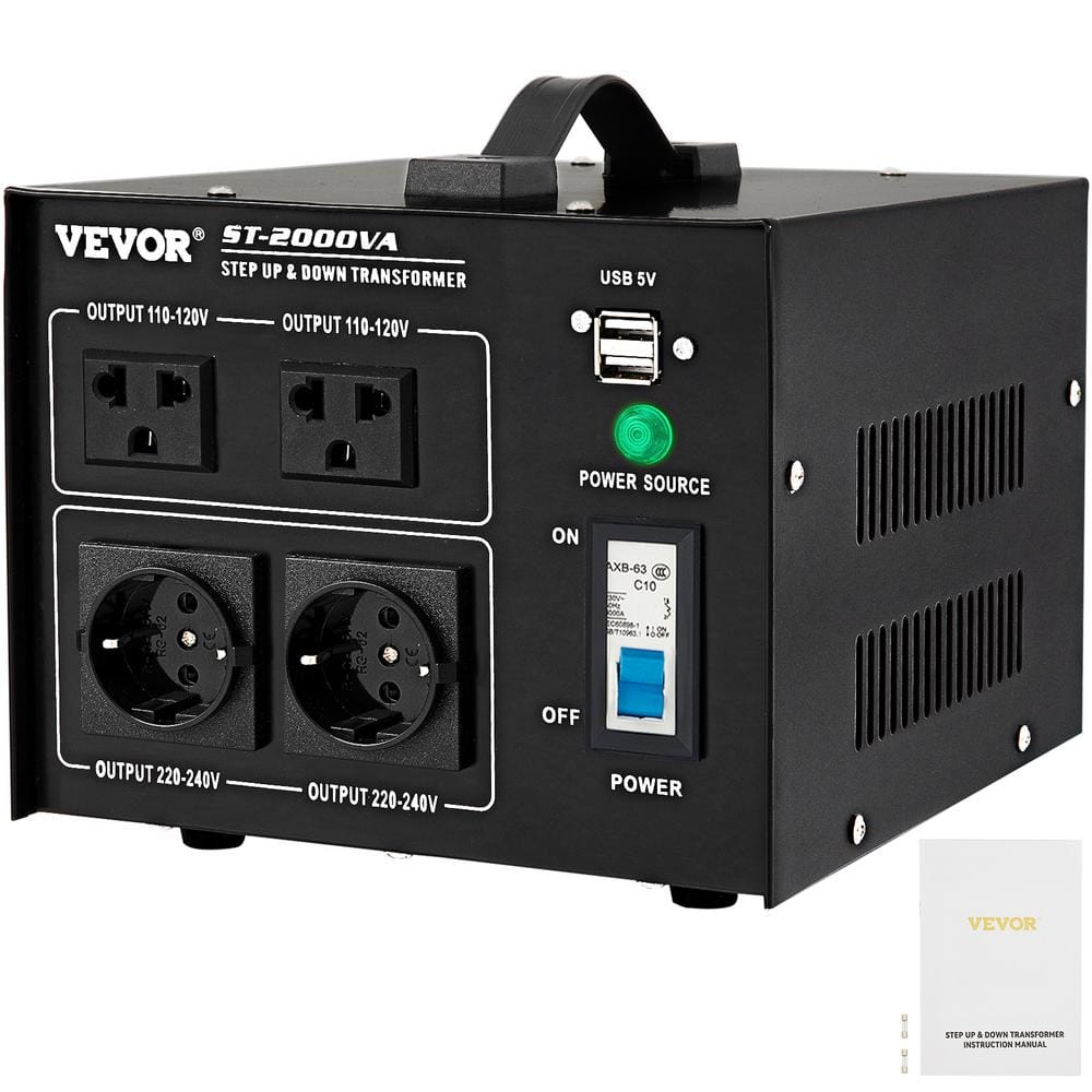 VEVOR Voltage Converter Transformer 2000-Watt Heavy-Duty Step Up Down  Transformer Converter(240V to 110V, 110V to 240V) SJBYQ2KVA222UL5C7V1 - The  Home 