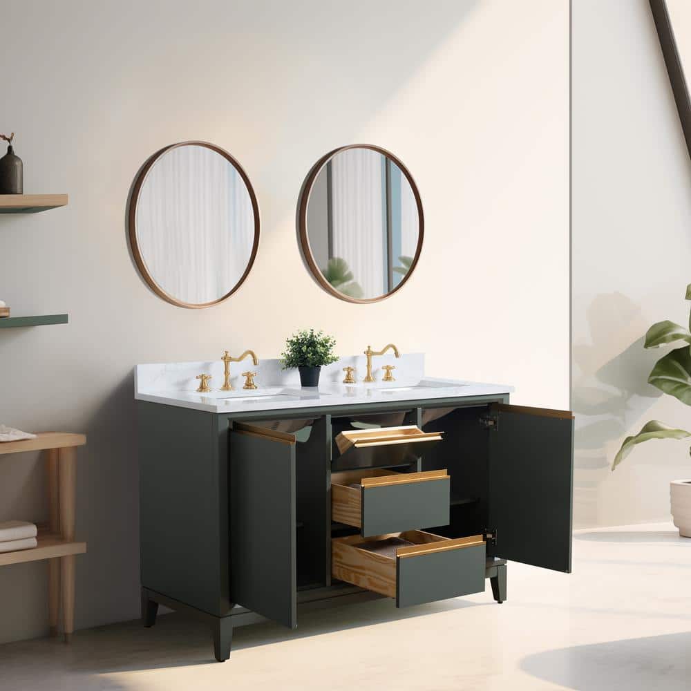 Vintage Green Double Sink Bathroom Vanity with Marble Top
